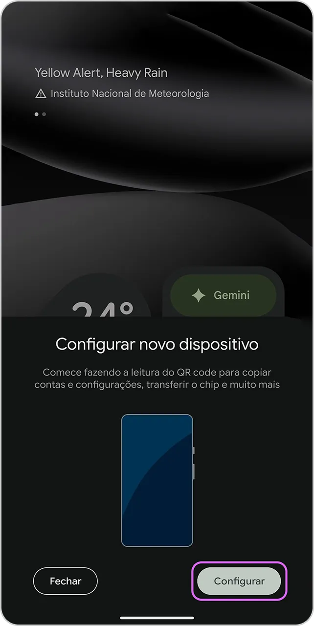 Mensagem "Configurar novo dispositivo".