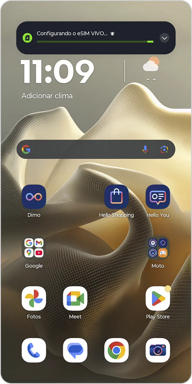Tela de carregamento de configuração do eSIM Vivo.