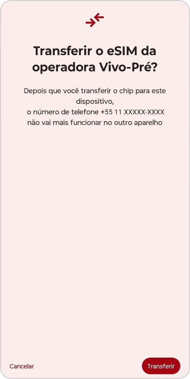 Tela de confirmação do número a ser transferido.