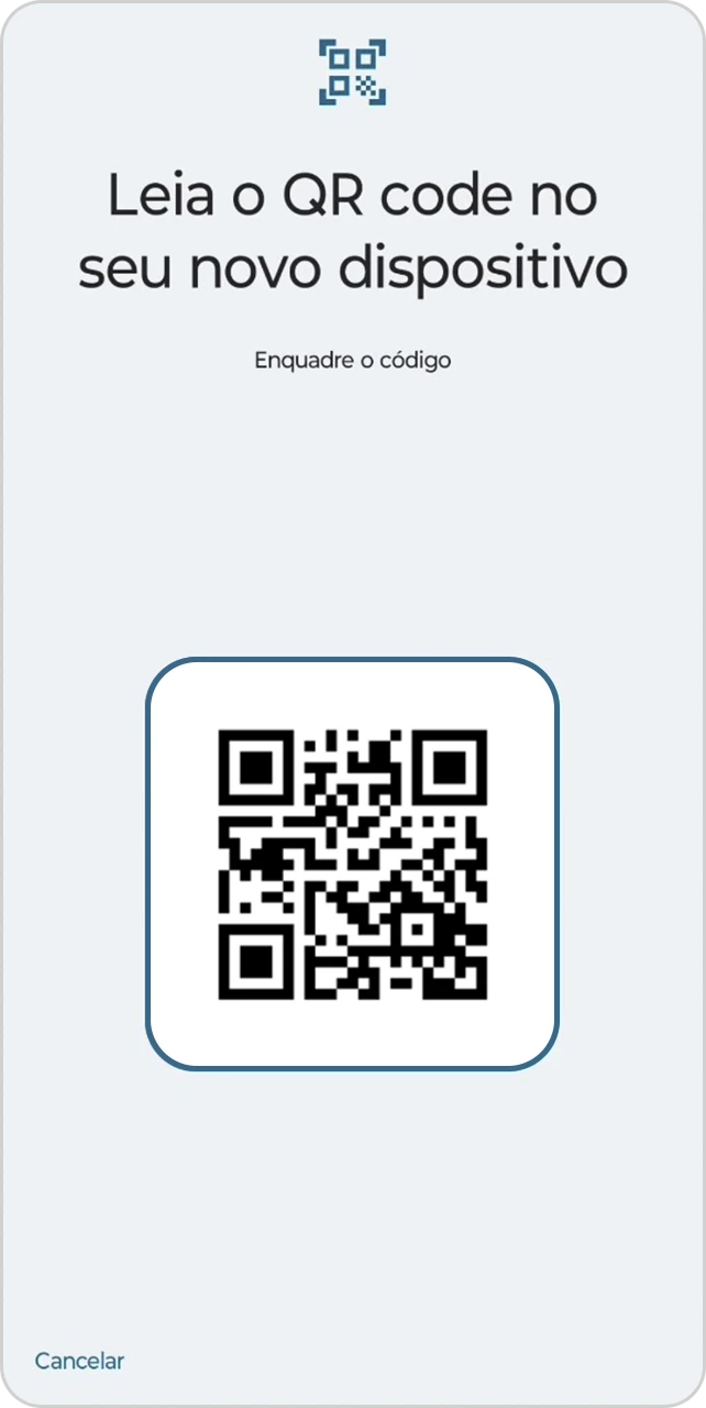 Tela para ler o QR Code com a câmera no novo dispositivo.