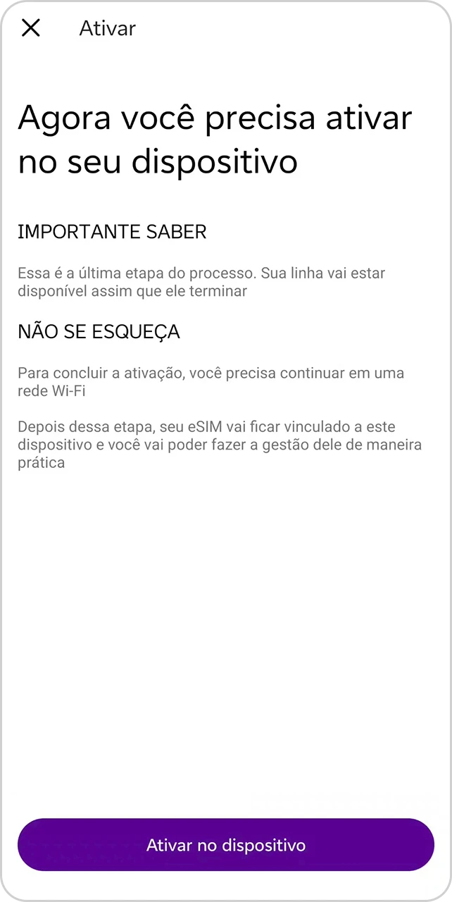 Tela de finalização de eSIM criado.