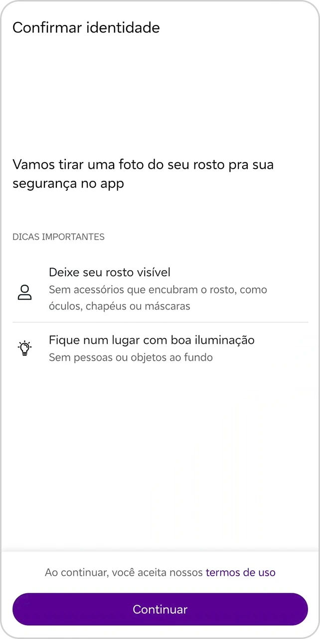 Tela informativa sobre confirmar identidade.