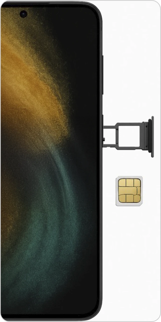 Imagem mostrando o ato de retirar o chip físico de um smartphone Samsung.