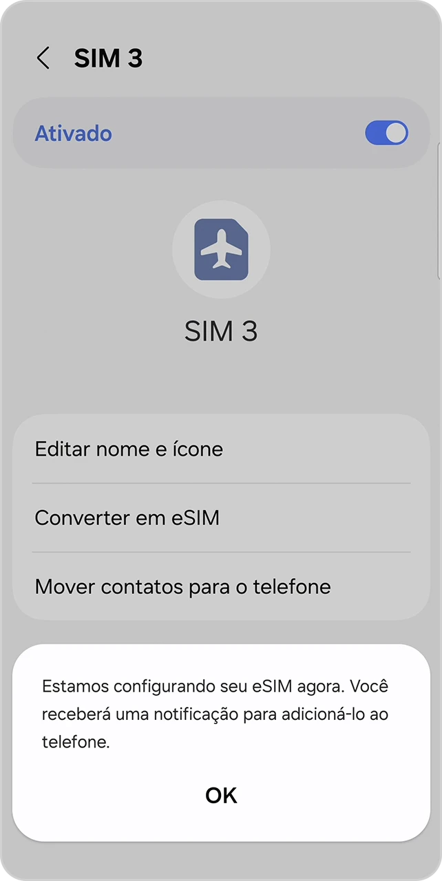 Tela de aviso que a conversão está sendo feita com um botão de ok.