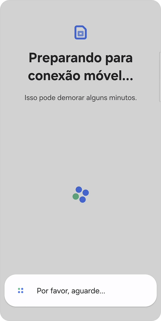 Tela de preparação com mensagem para aguardar.