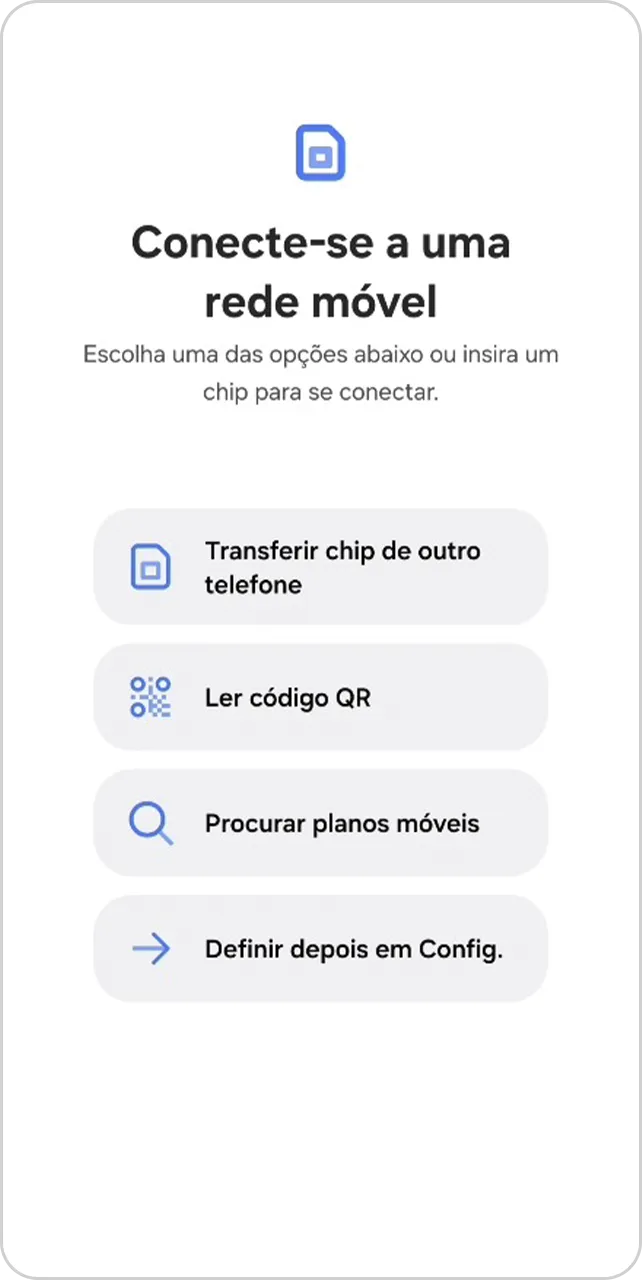 Tela para conexão em uma rede móvel.