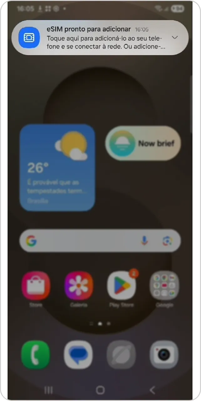 Tela com alerta de eSIM pronto.