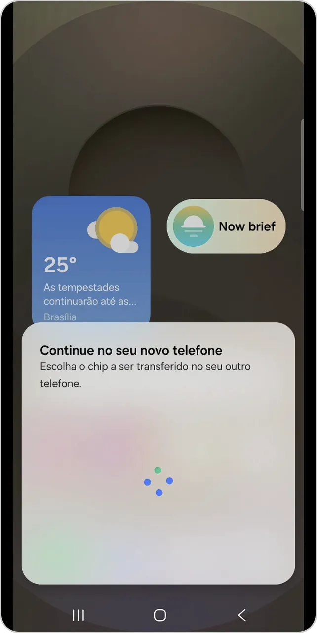 Tela com aviso: "Continue no seu novo telefone".