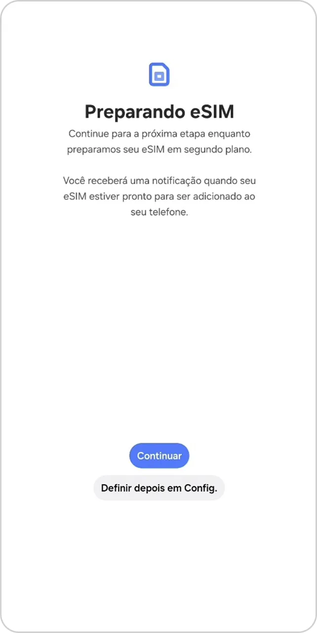 Tela de preparação de eSIM.