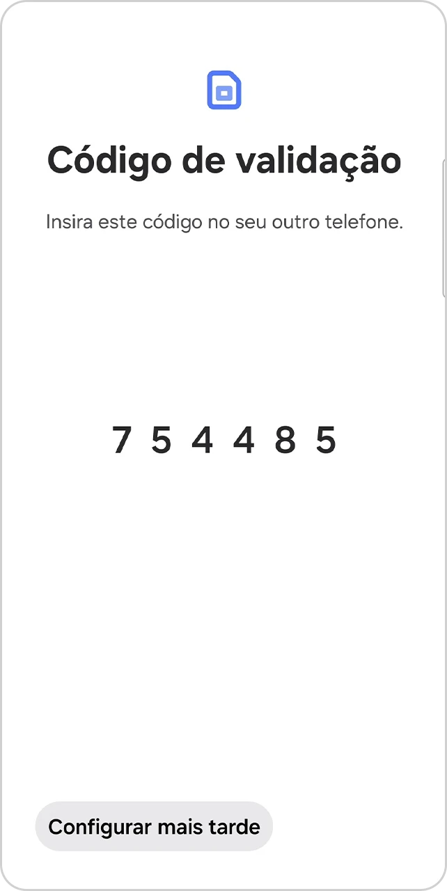 Tela com o código de validação na tela.