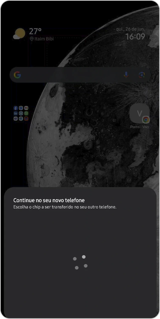 Tela com mensagem de continuar o processo de transferência no aparelho novo.