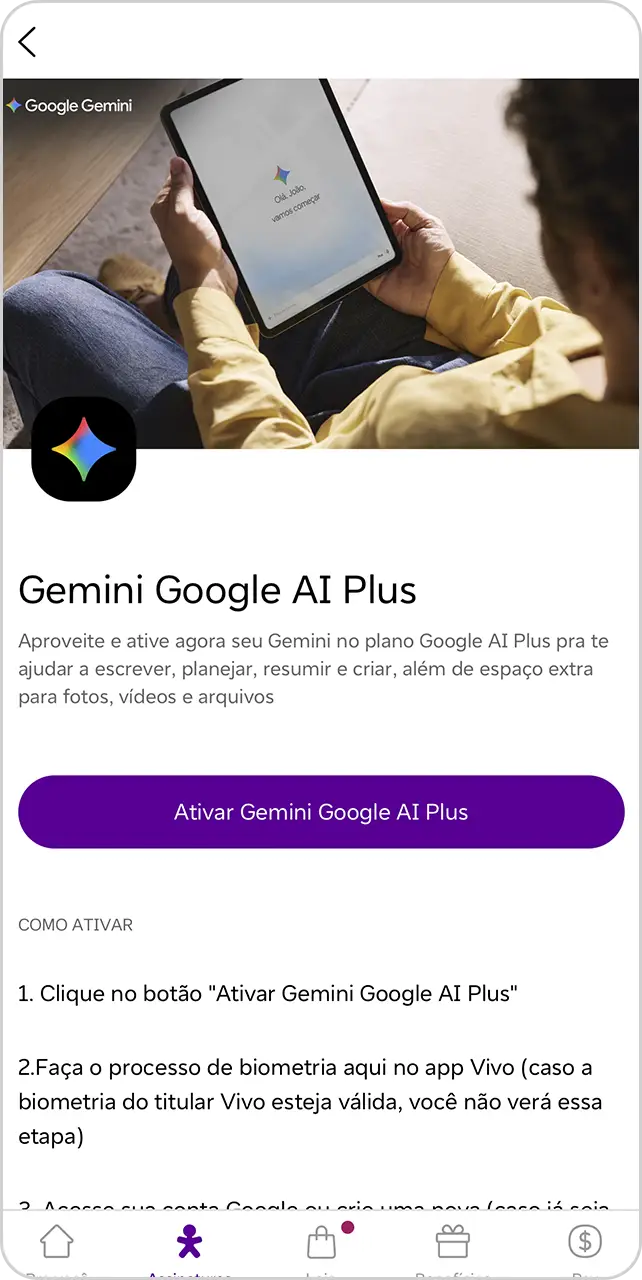 Imagem da tela do passo 4 para ativação do Gemini