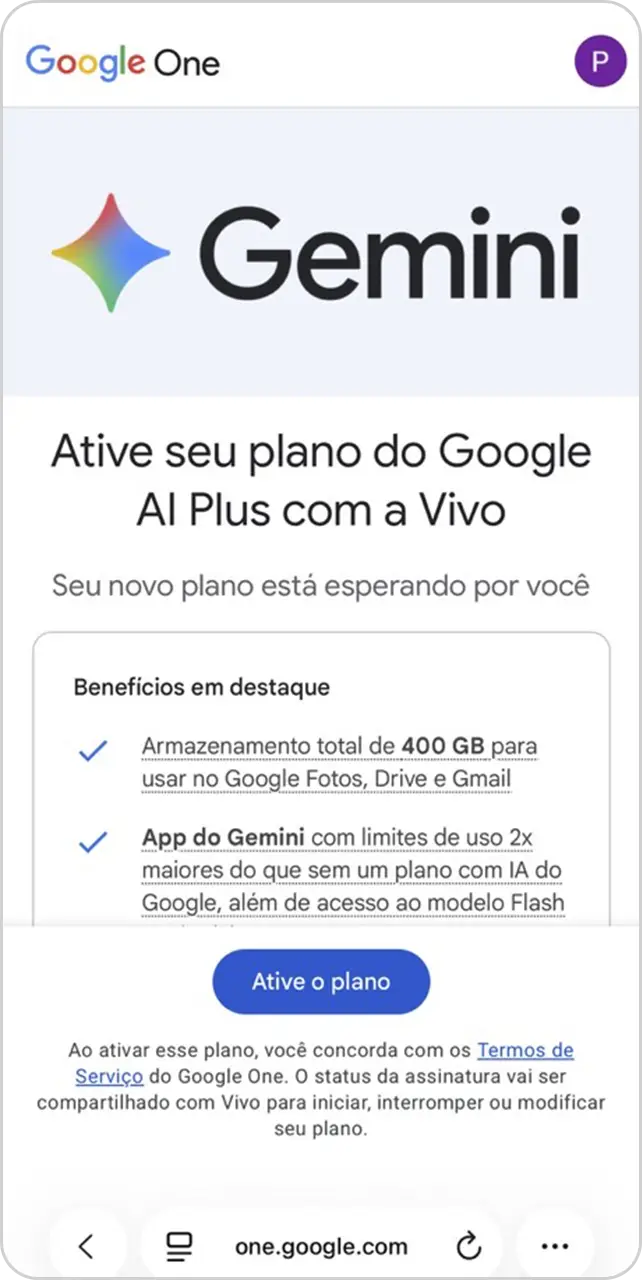 Imagem da tela do passo 6 para ativação do Gemini