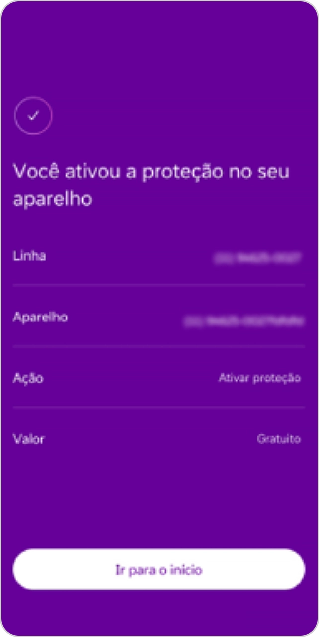 Tela do App Vivo confirma que a proteção foi ativada no aparelho.