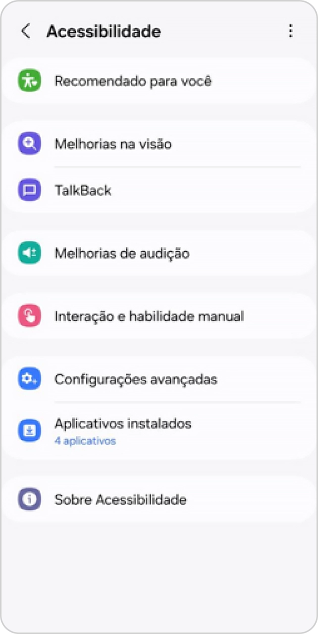 Tela de configurações de acessibilidade de um celular Android.