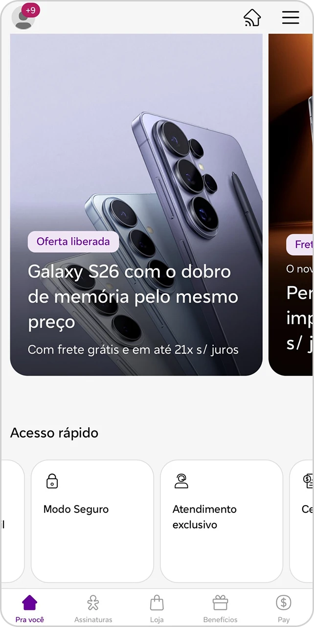 Tela inicial do App Vivo.