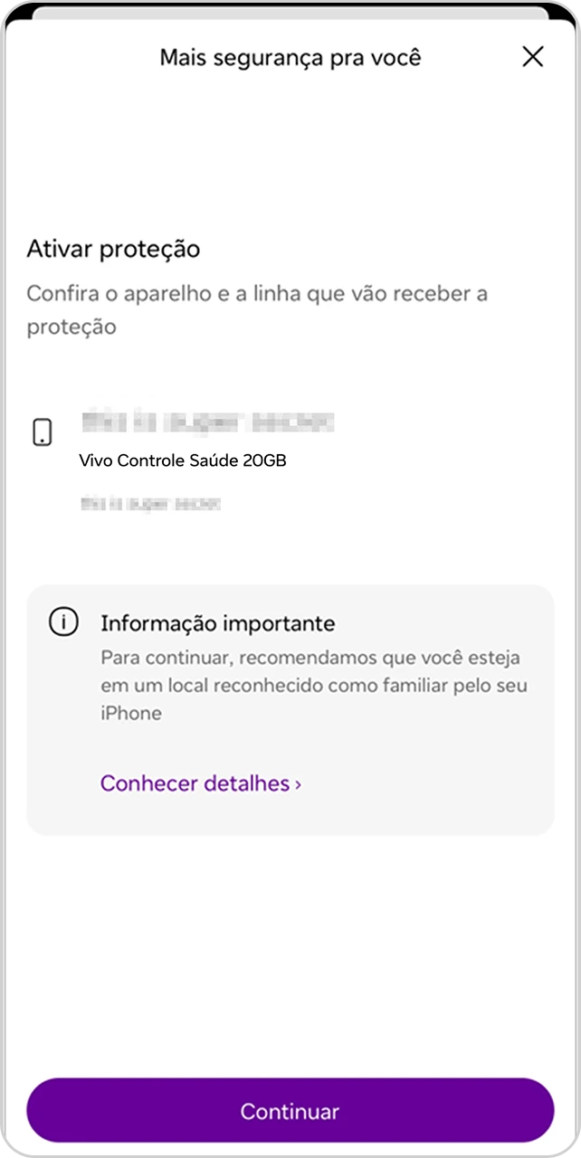 Tela de confirmação do aparelho e linha que receberão o Bloqueio Emergencial.