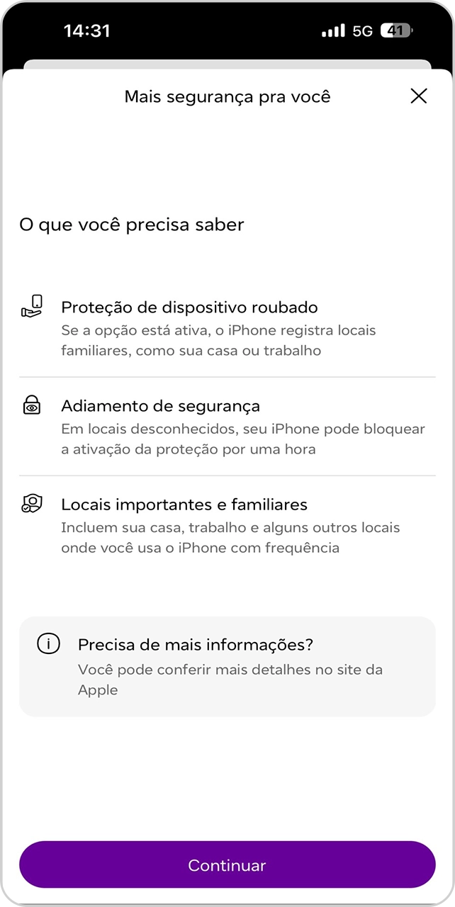 Tela do App Vivo com informações importantes do serviço de proteção.