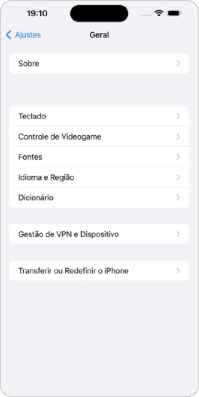 Tela de configurações gerais de aparelho Apple,