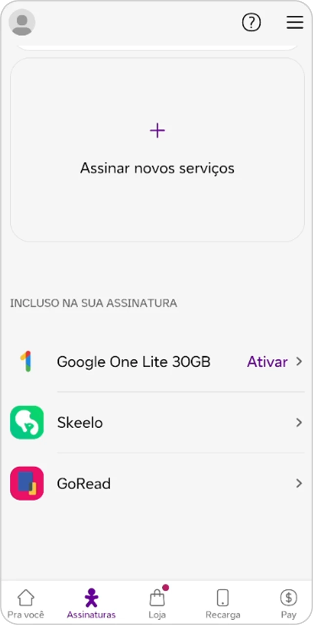 Tela do App Vivo com opções de apps disponíveis para assinatura.