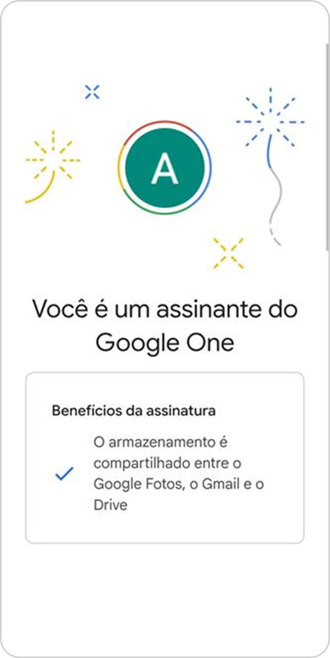 Tela de confirmação de assinatura Google One Lite.