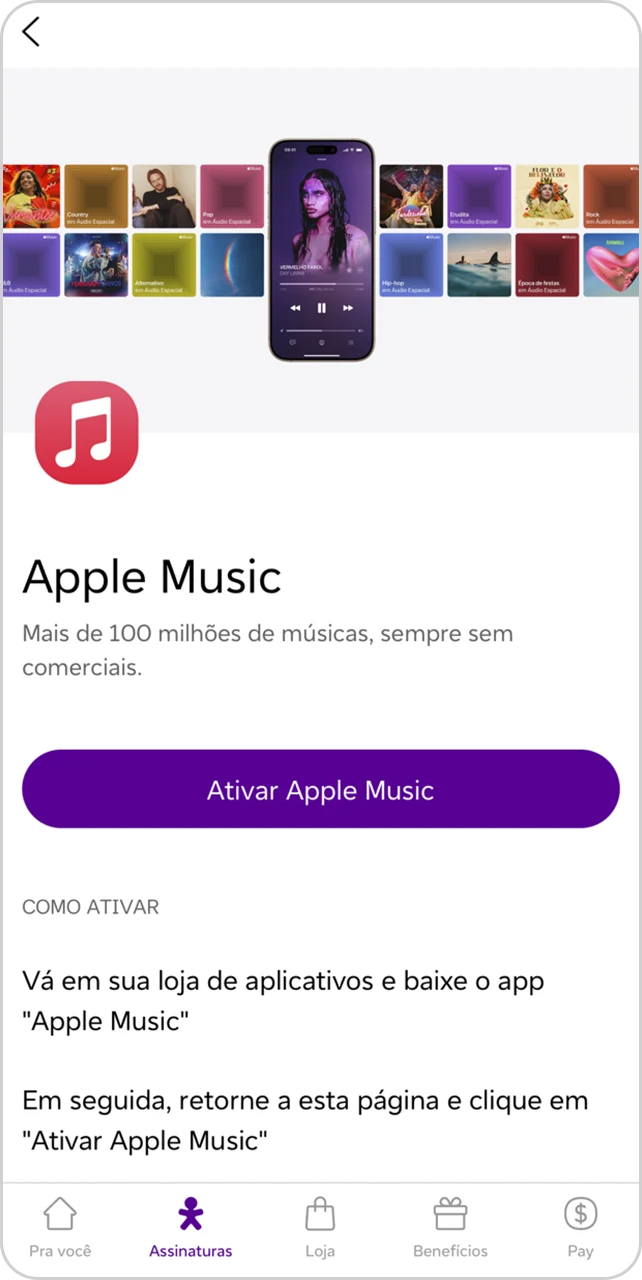 Imagem da tela para o passo 6 de ativação do Apple Music.