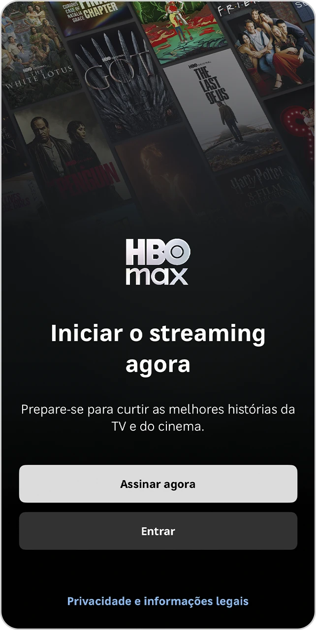 Tela de início do app HBO Max.