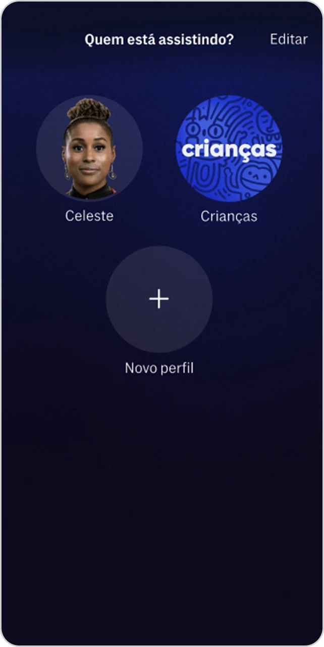 Tela de selecionar o perfil de quem está assistindo dentro do app da HBO Max.