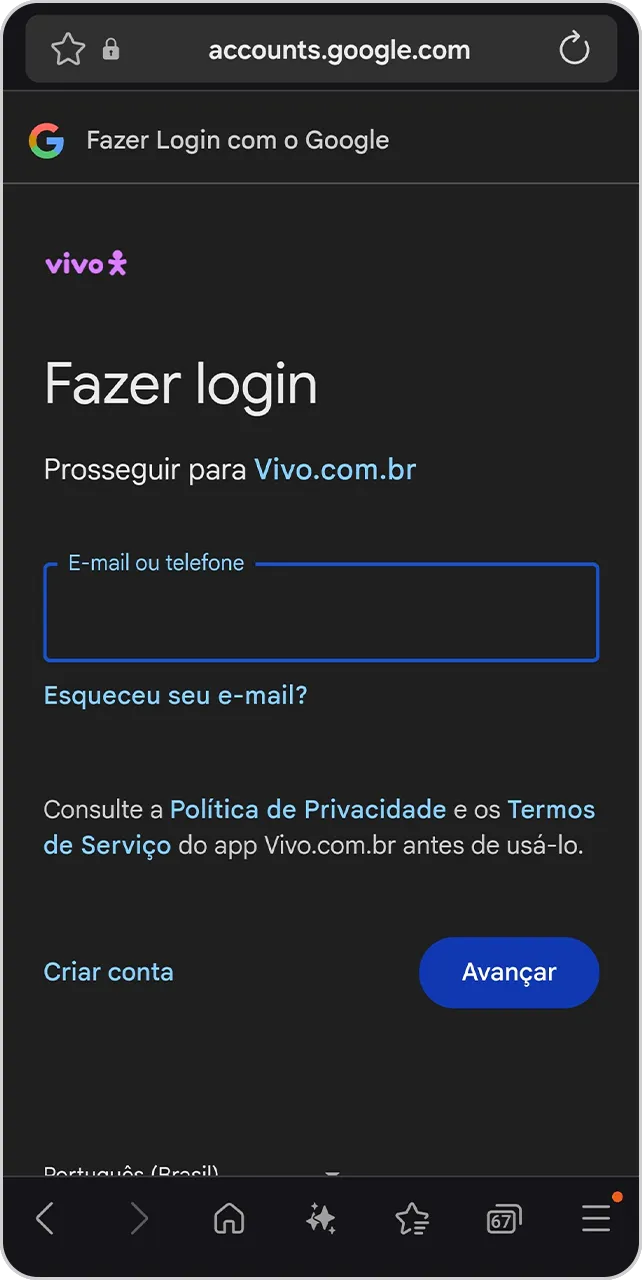 Imagem de login na plataforma Google