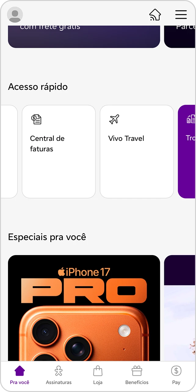 Print de tela do App Vivo com passo a passo de como ativar Vivo Travel