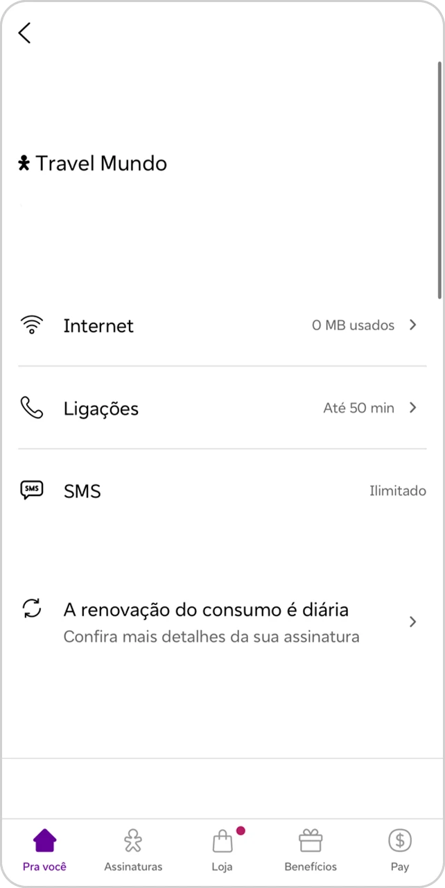 Print de tela do App Vivo com passo a passo de como ativar Vivo Travel