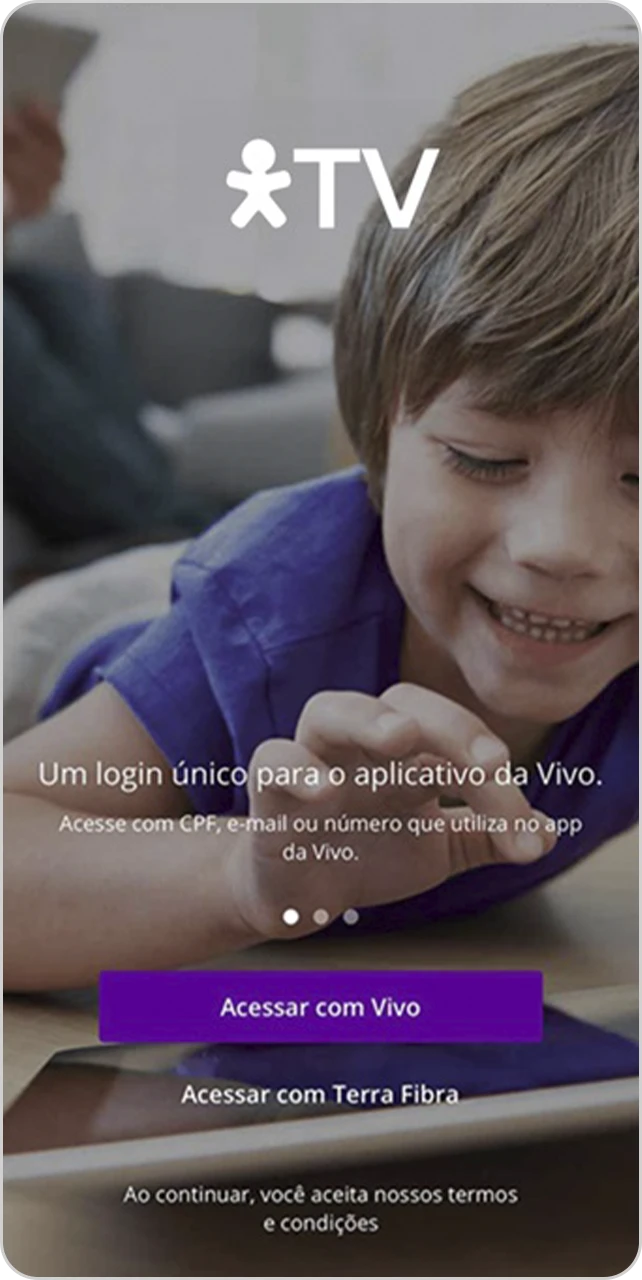Tela de inicio do app Vivo TV.