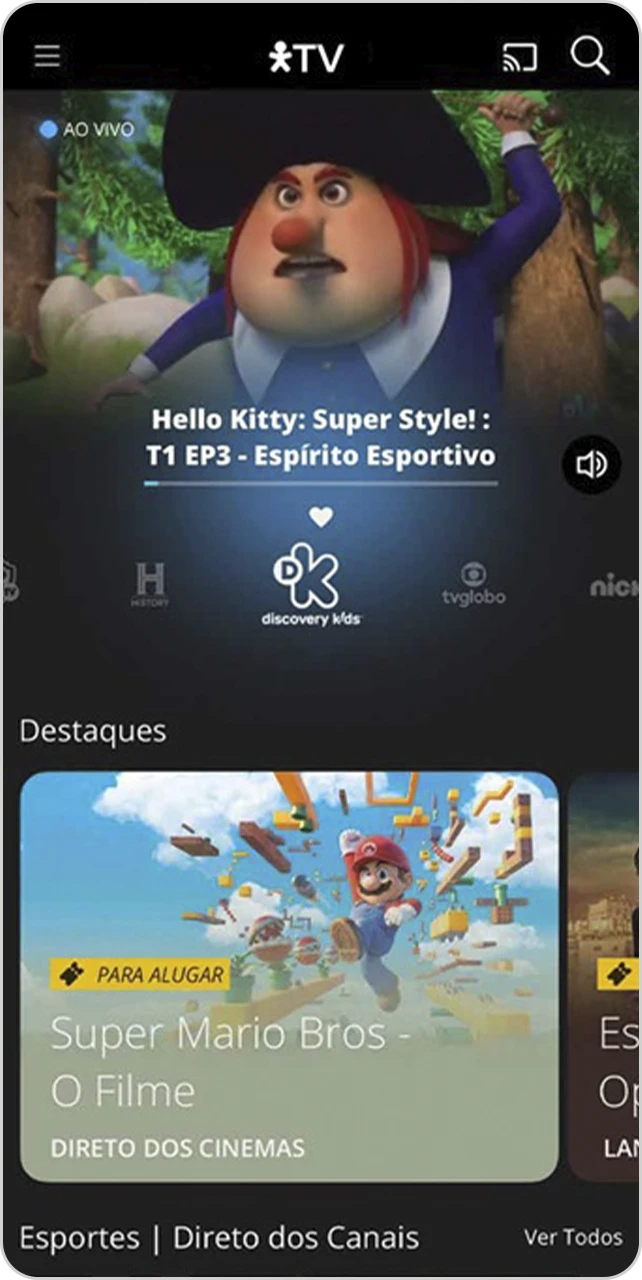 Tela do App Vivo TV na área logada.