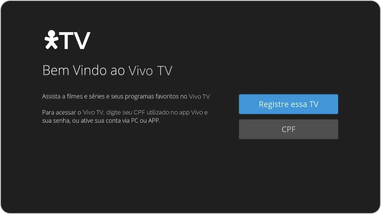 Tela de login do Vivo TV.