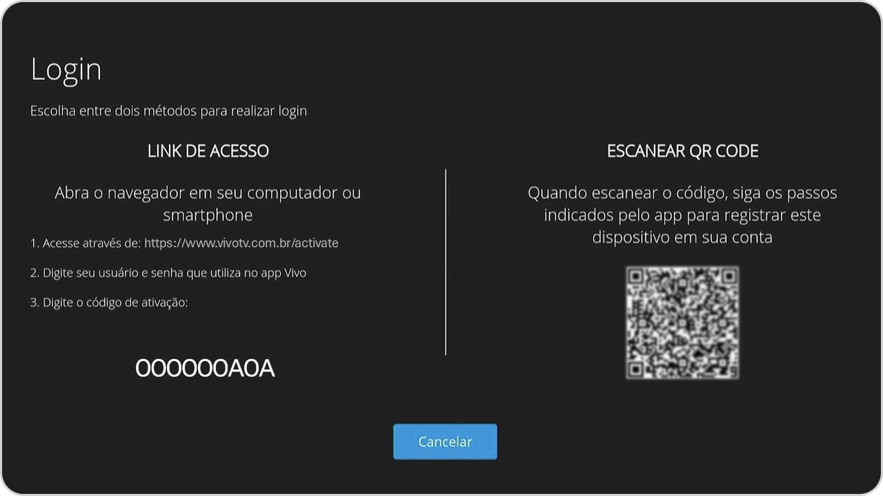 Tela da ativação de Vivo TV.