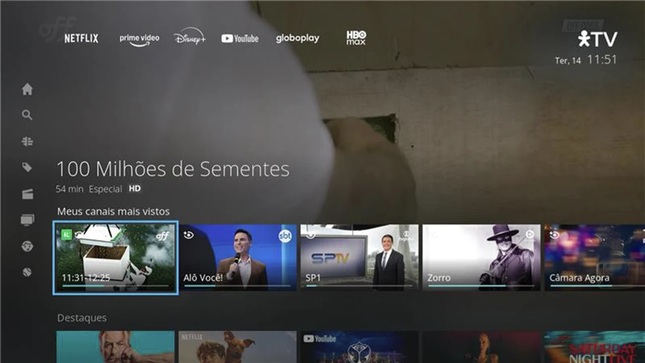 Tela do app Vivo TV para smart tv, com programas disponíveis.
