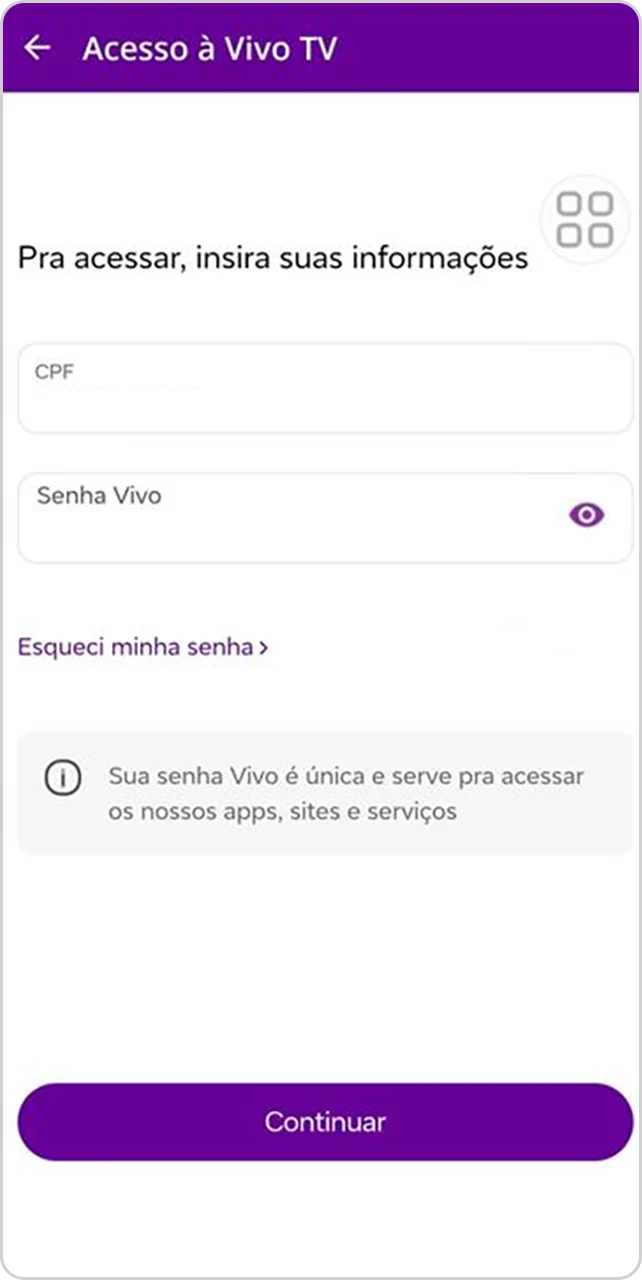 Tela do passo 4 na ativação Vivo TV.