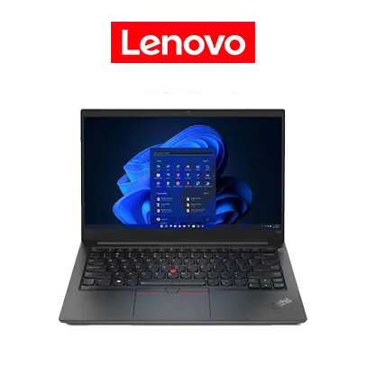 Imagem de um notebook preto com o logo "Lenovo" acima.