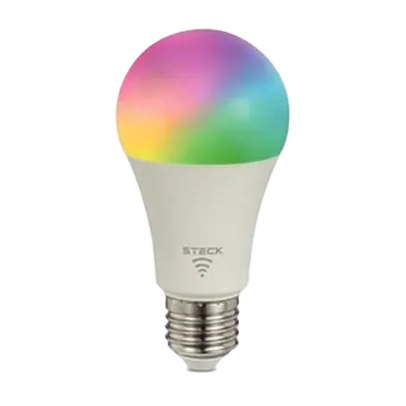 Imagem de uma lâmpada com várias cores no topo.