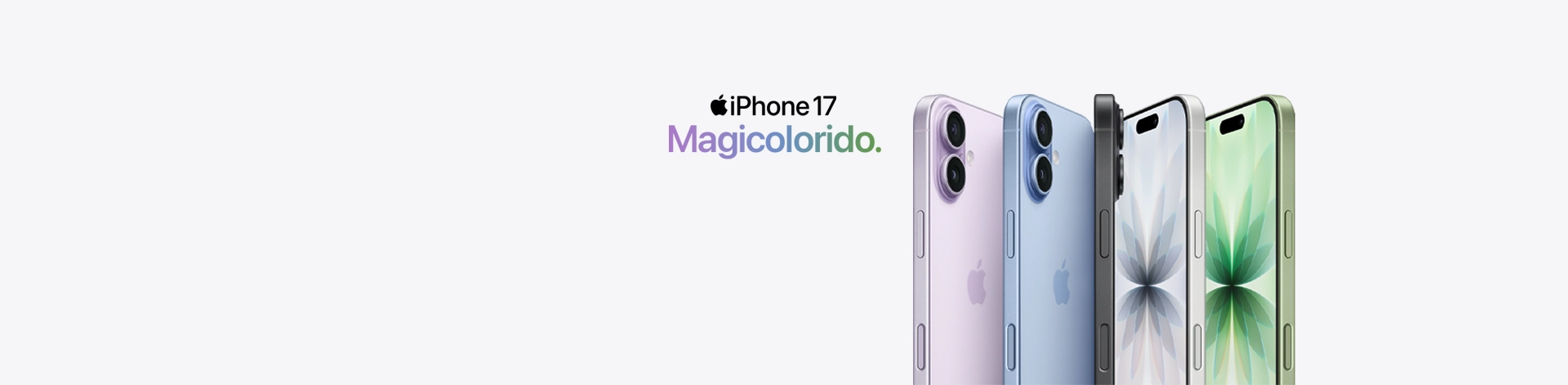 Imagem com smartphone iPhone 17 em diversas cores, lê-se "iPhone 17 Magicolorido".
