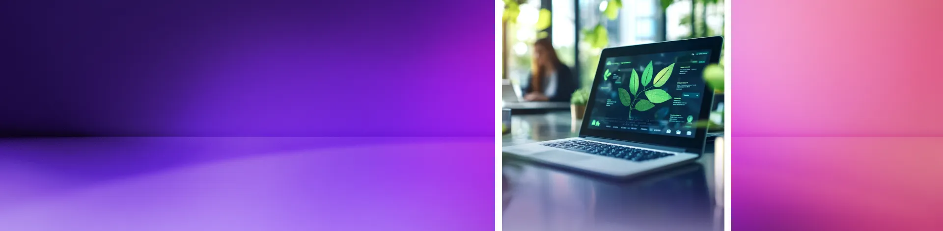 Imagem de um computador em uma mesa com uma imagem de uma planta na tela