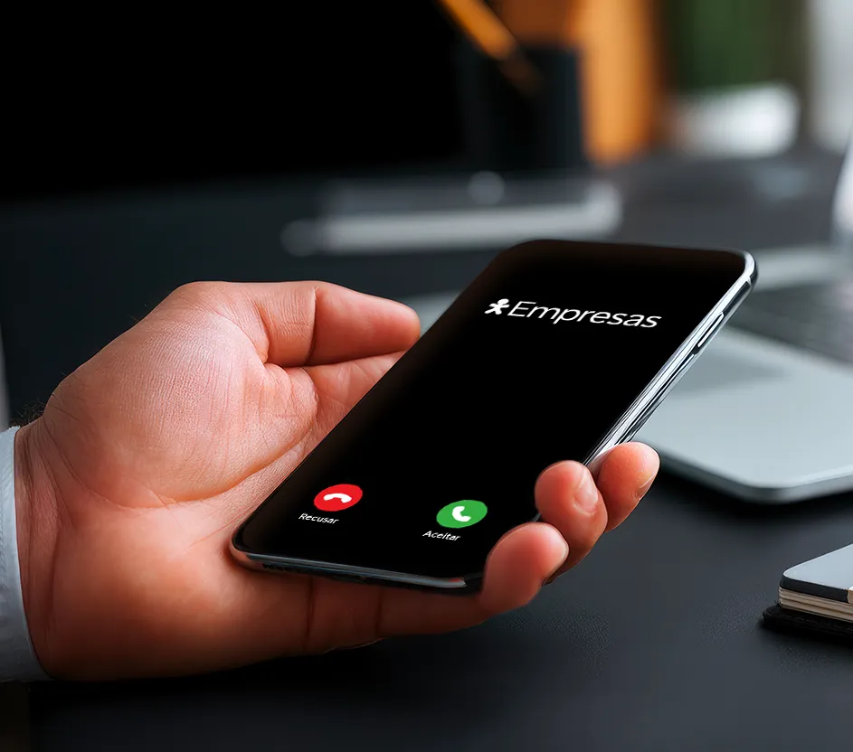 Imagem de uma mão segurando um celular e recebendo uma ligação