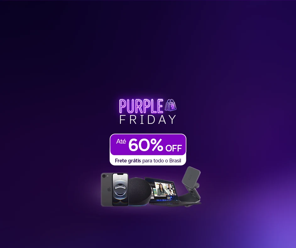 Conjunto de equipamentos incluindo celular, alexa, notebook e carregador.