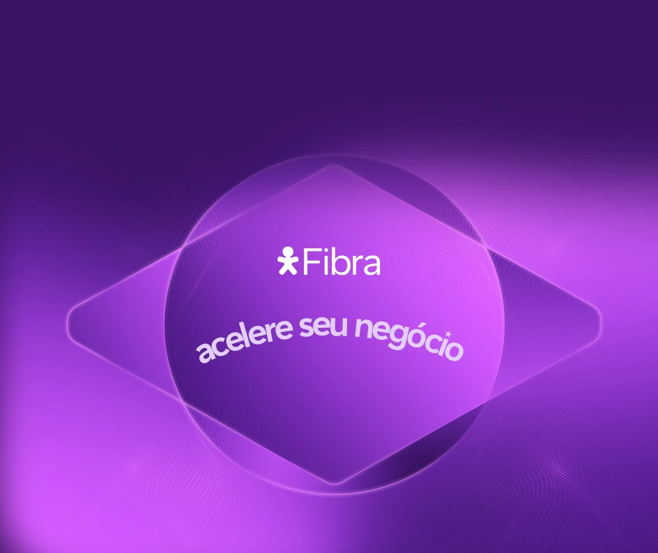 Imagem com bandeira do Brasil em tons de roxo e logo Vivo Fibra. Lê-se: "Acelere seu negócio."