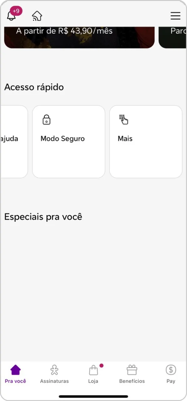 Captura de tela do app Vivo com foco no destaque "Modo Seguro".
