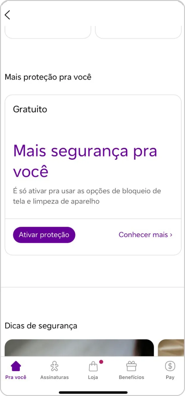 Captura de tela do app Vivo com foco na seção "Mais proteção pra você".