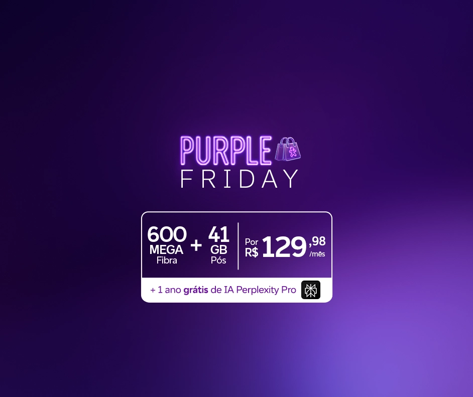 Imagem com fundo escuro, vivinho em vidro, logo Vivo Total + selo Purple Friday