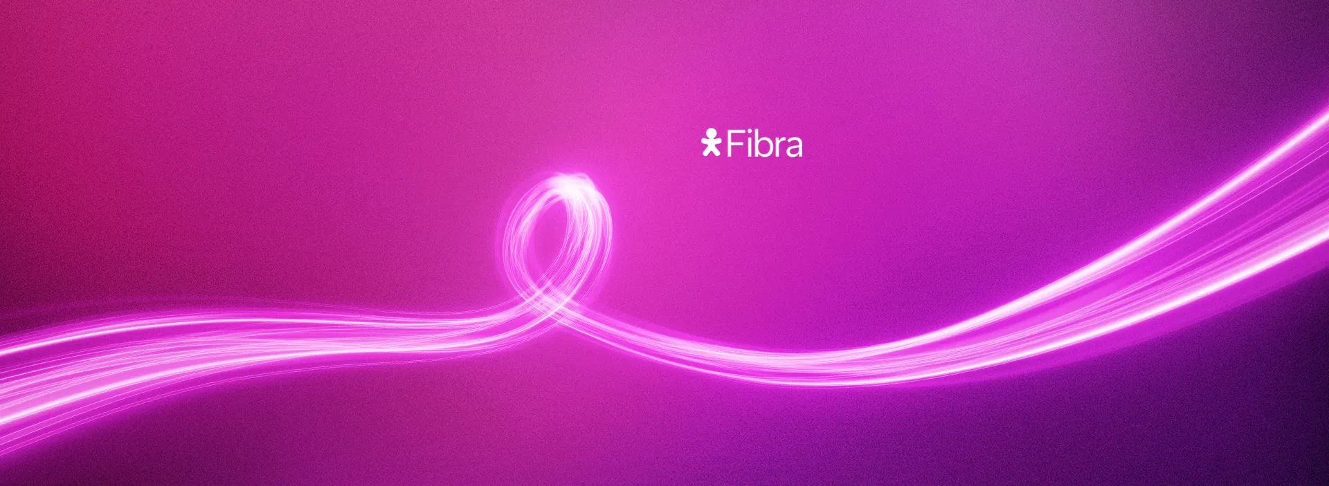 Imagem de uma fibra passando com fundo rosa e roxo. Logo Fibra.