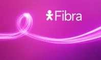 Imagem de uma fibra passando com fundo rosa e roxo. Logo Fibra.