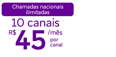 Lê-se: " Chamadas nacionais ilimitadas. 10 canais R$ 45/mês por canal."